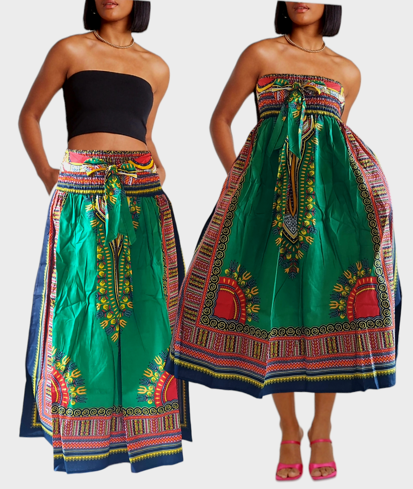 31DSK -  Long Smock Waist Skirt - Traditional Dashiki Print