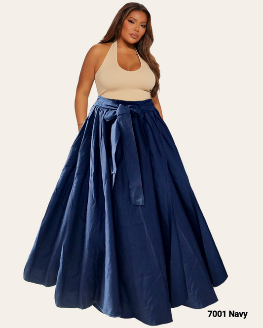7001- Long Solid Skirt- Navy Blue