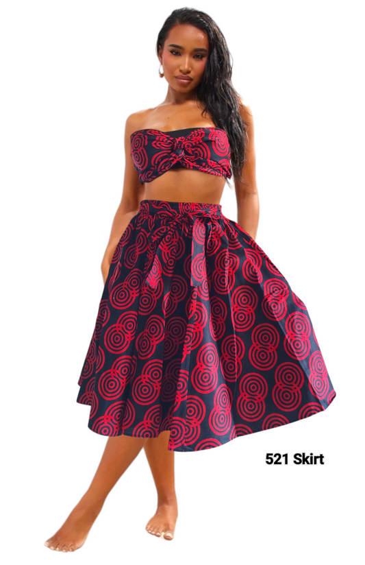521 Mid Length Skirt - Black/Red