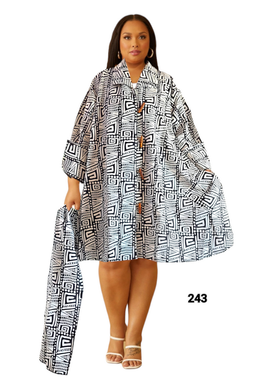 243- Cotton Short  Dress / Blouse- Geometric Pattern