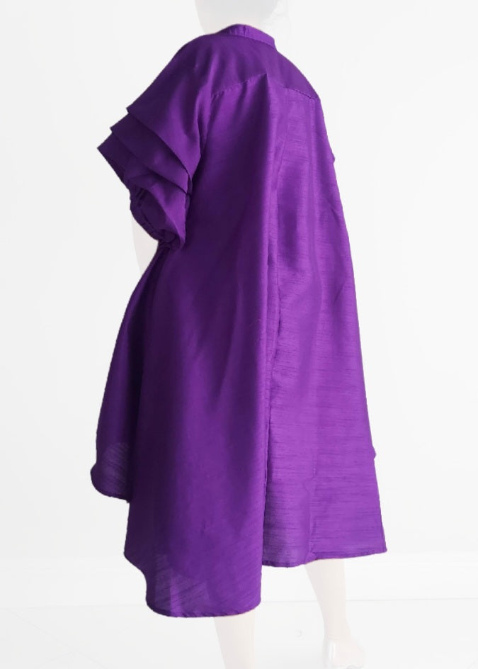 Swing Dress/ Faux Silk/ Ruffle Sleeve - Purple