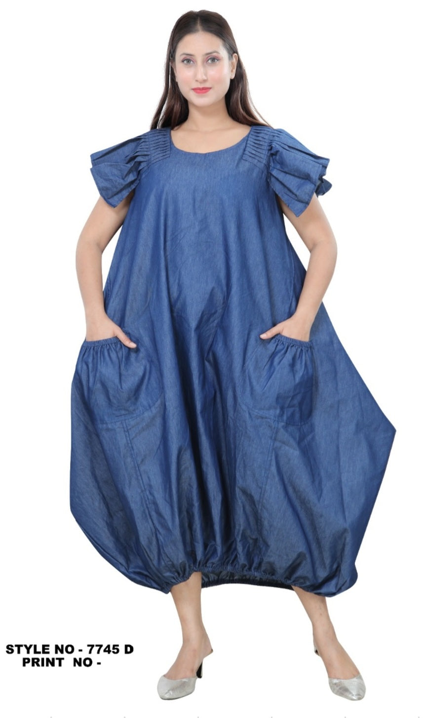 Balloon Dress/ Solid/Blue Denim- 7745 LT