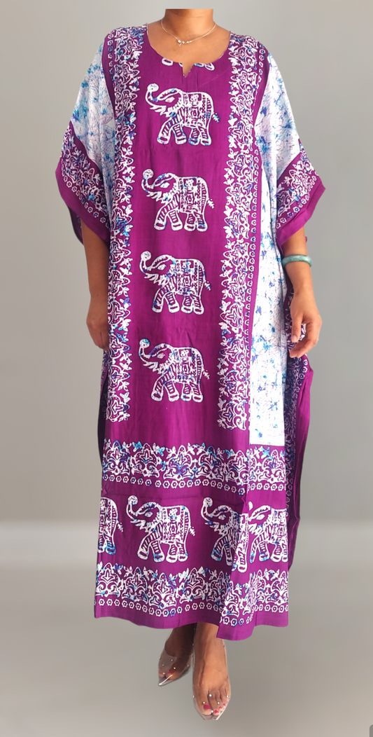 Women Elephant Print  Kaftan Dress - Purple