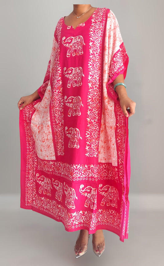 Women Elephant Print  Kaftan Dress - Pink