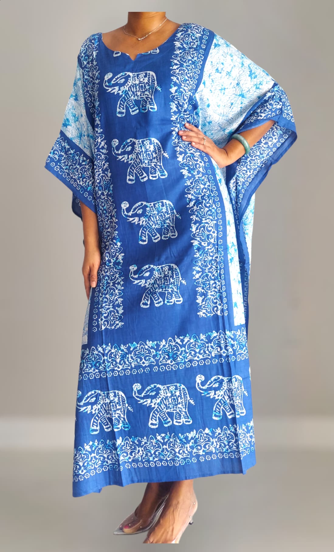 Women Elephant Print  Kaftan Dress - Blue