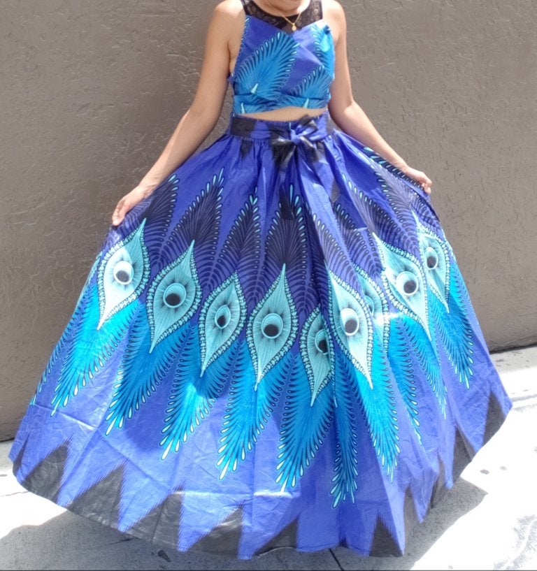 Peacock print long maxi skirt- #1305 