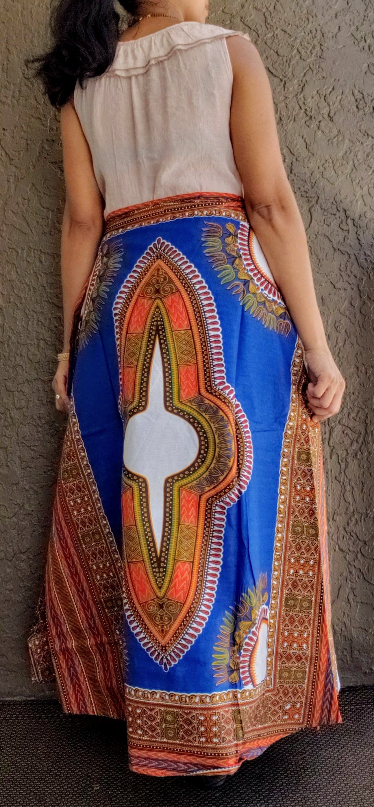 #6006- Women Long Wrap Skirt- Dashiki Print
