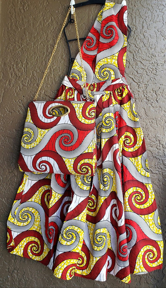 Women Skirt & Pocketbook Set -Red/Yellow Swirl
