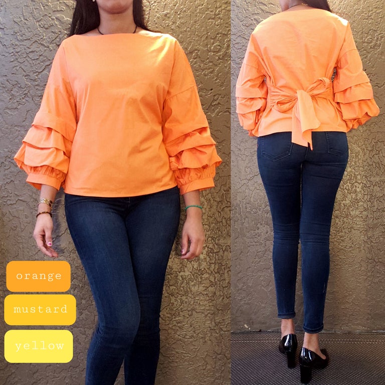 Women Blouse / Ruched Sleeves/ Solid-842