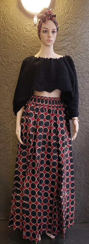 Women Long maxi Skirt-Burgundy- 485