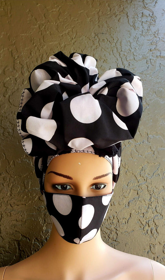 Mask Headwrap Set - Black/White Polkadot