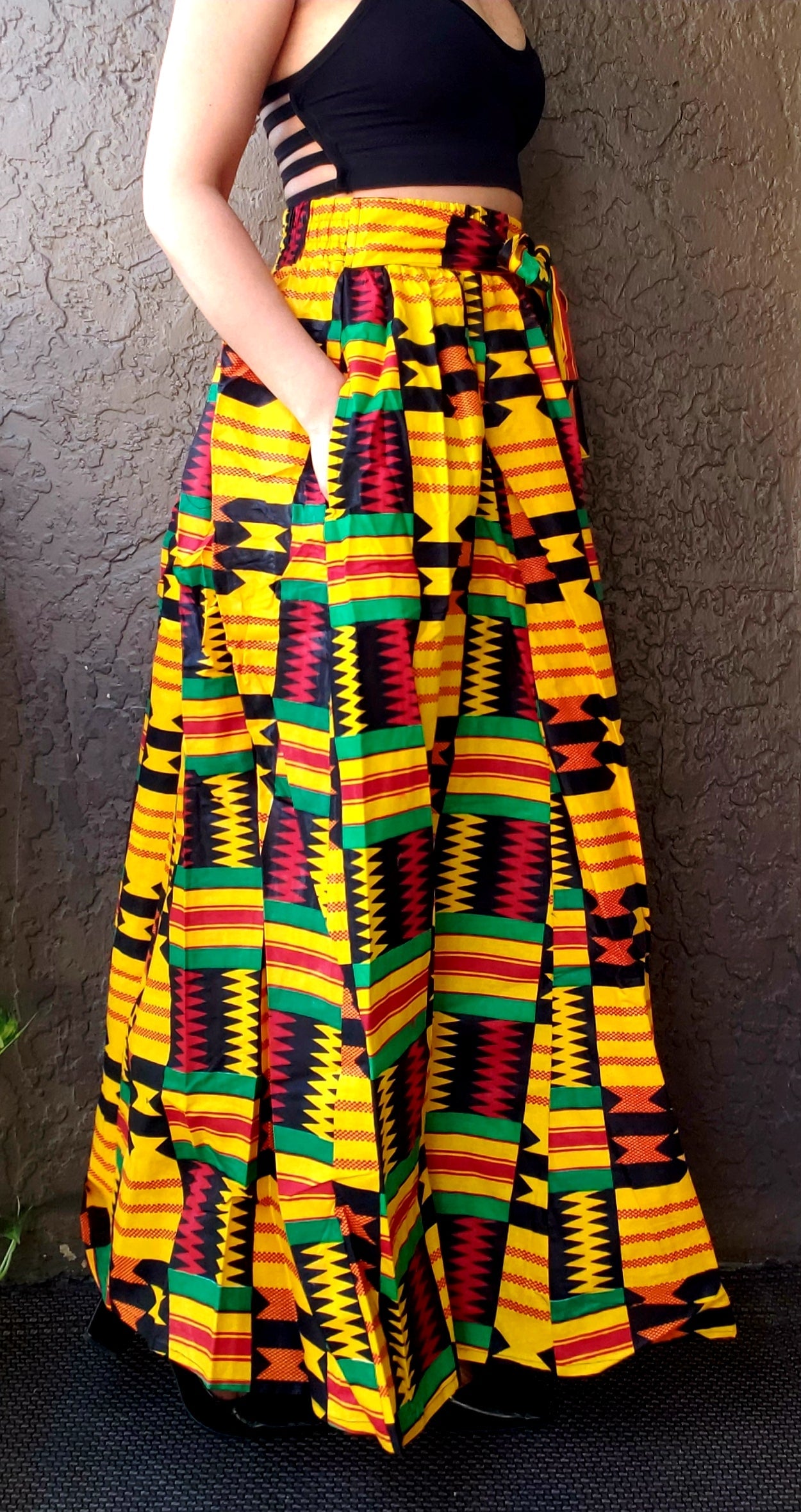 Woman African Print Maxi Skirt- Yellow Kente