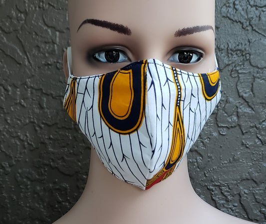 Cotton Printed Mask-  White/ Gold Peacock