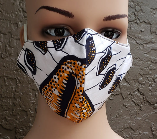 Cotton Printed Mask-  White Cowrie Shell