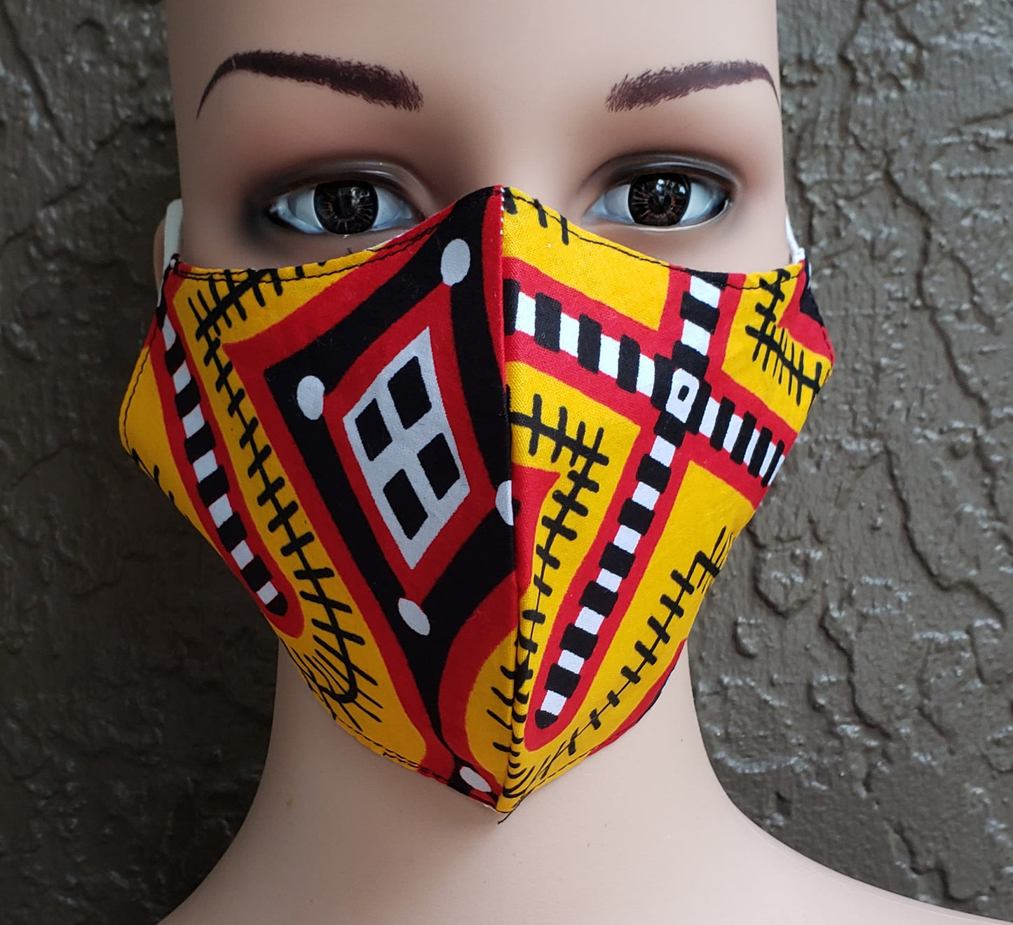 Cotton Printed Mask- Yellow/Red