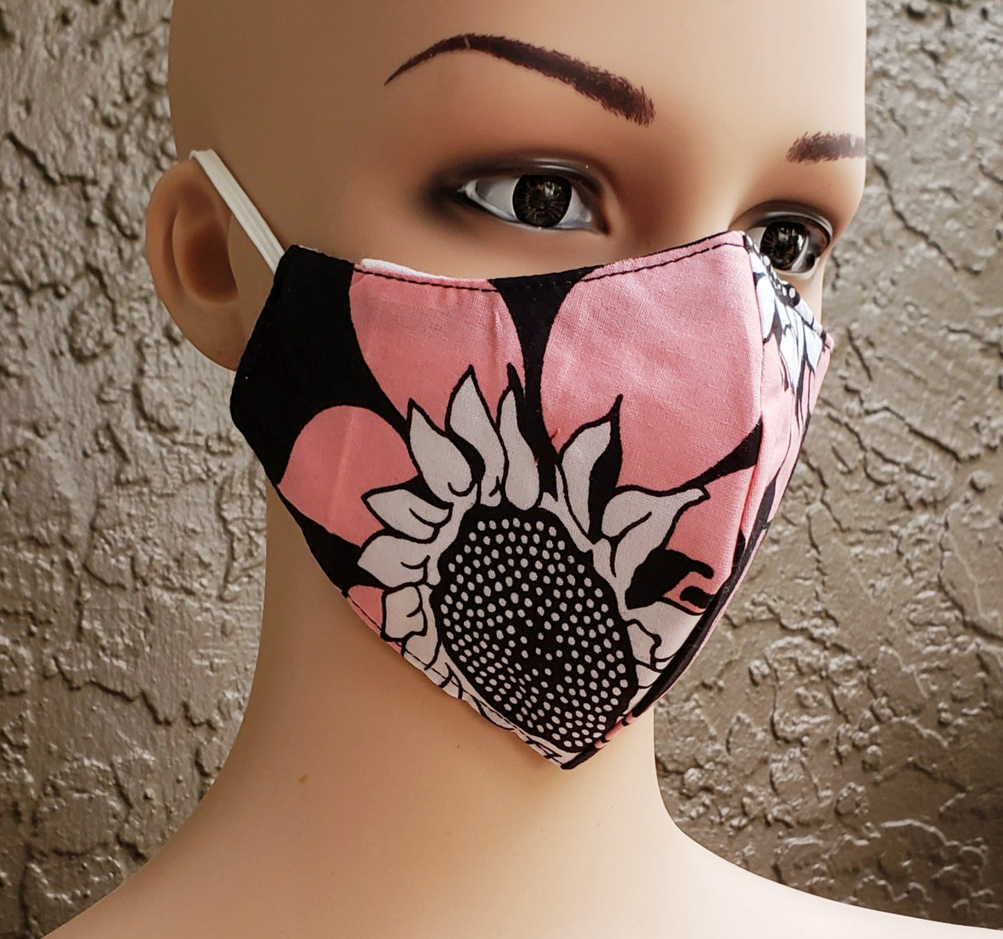 Cotton Printed Mask-  Black/Pink Sunflower