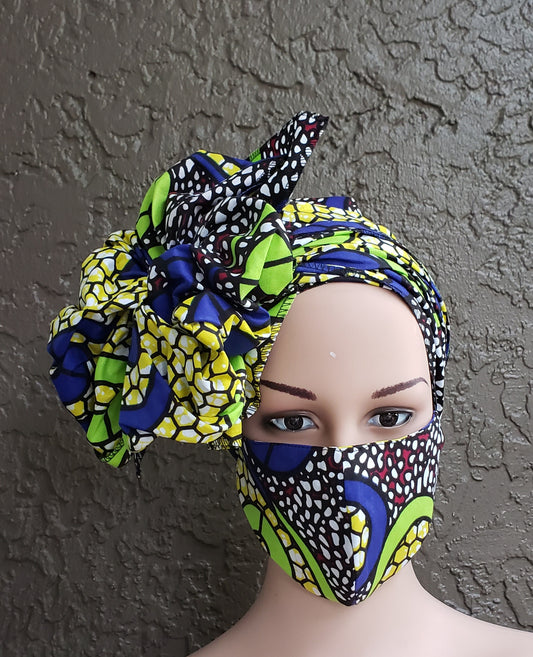 Matching  Mask-Headwrap Set - Lime
