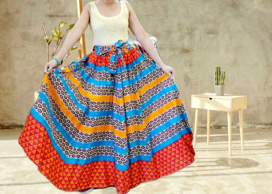 #7001 Women Long Printed Skirt- Stripe
