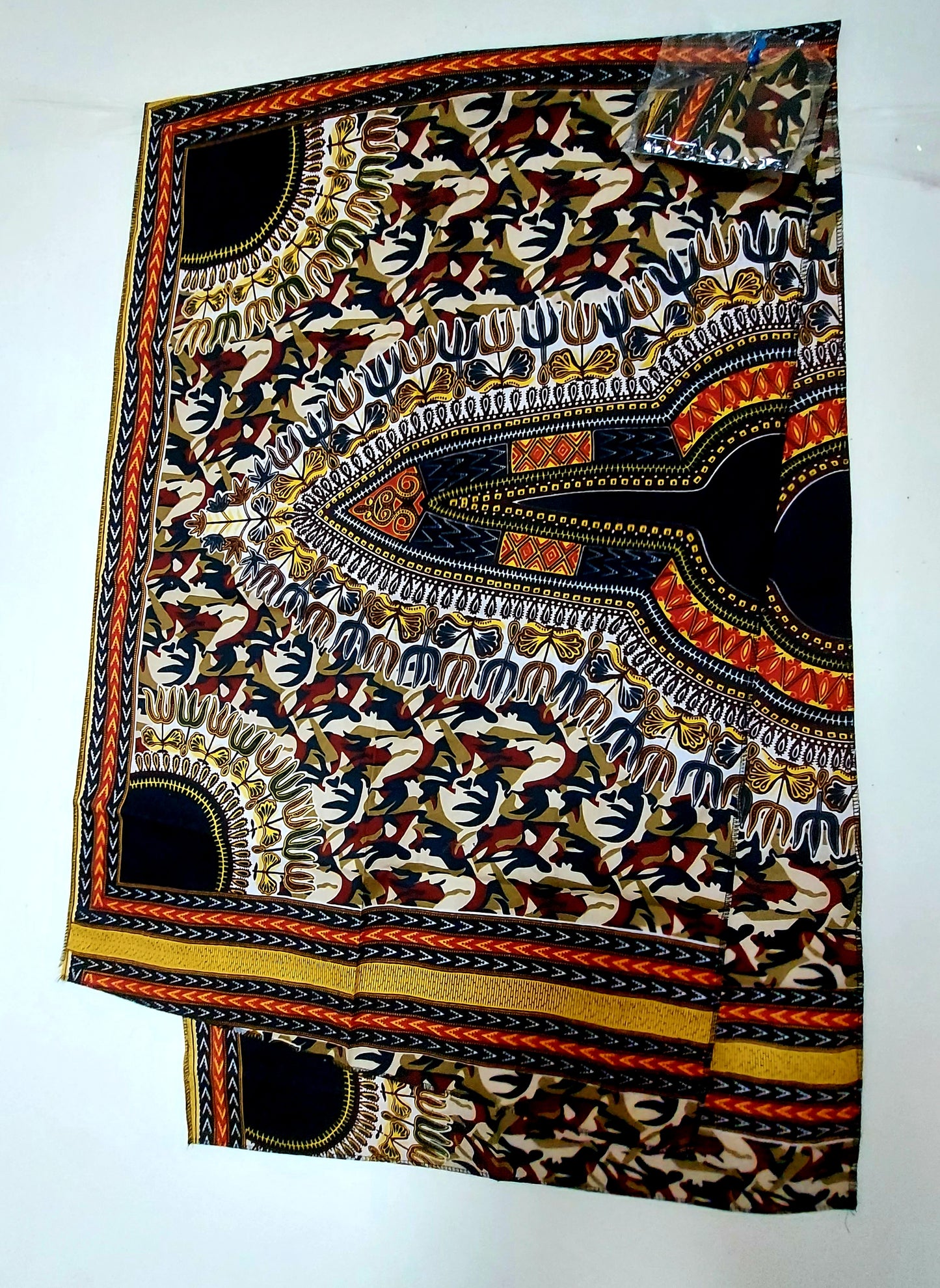 African Dashik Print  Mask/Headscarf Set - Black/Burgundy