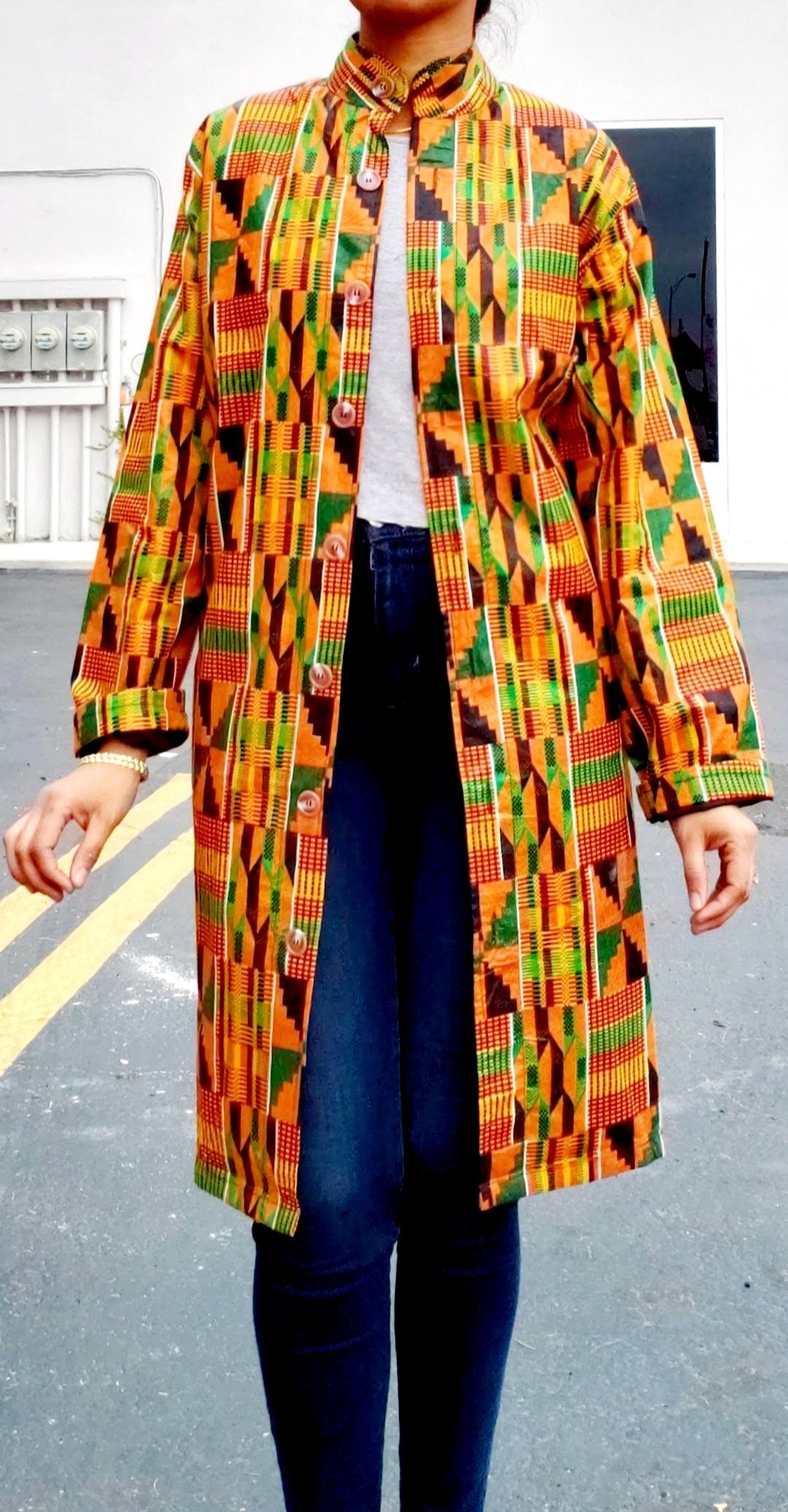 440 Button Down Dress Coat- Traditional African  Kente