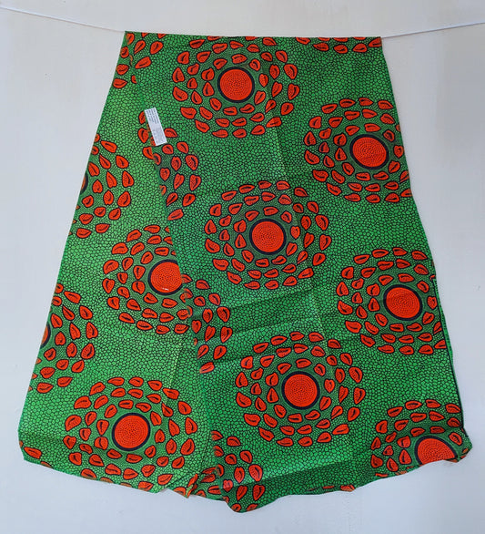 African Print Shawl/Headscarf - Green/Orange