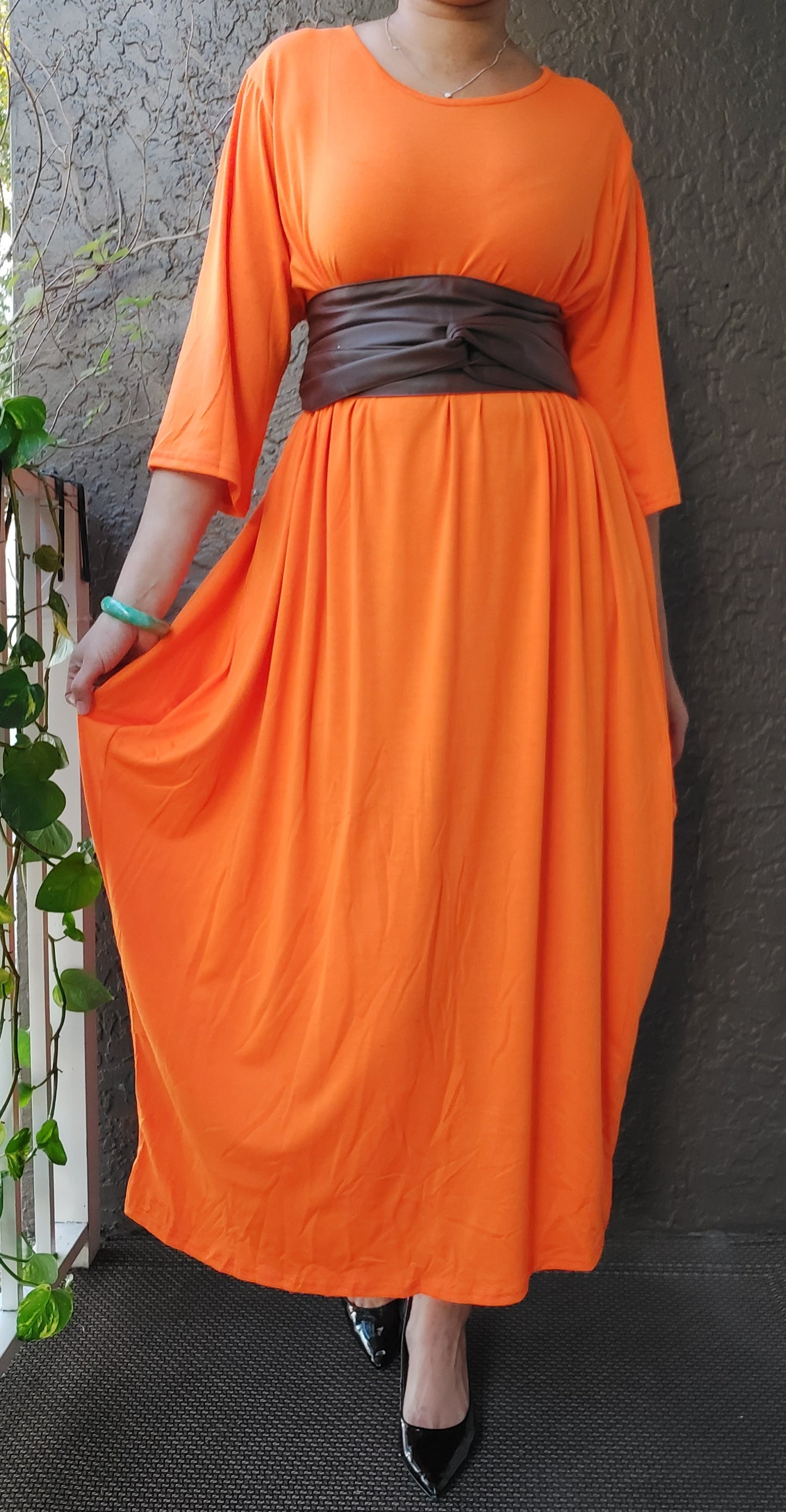 Bubble Dress/ Mid length Sleeves/Solid/Orange-161