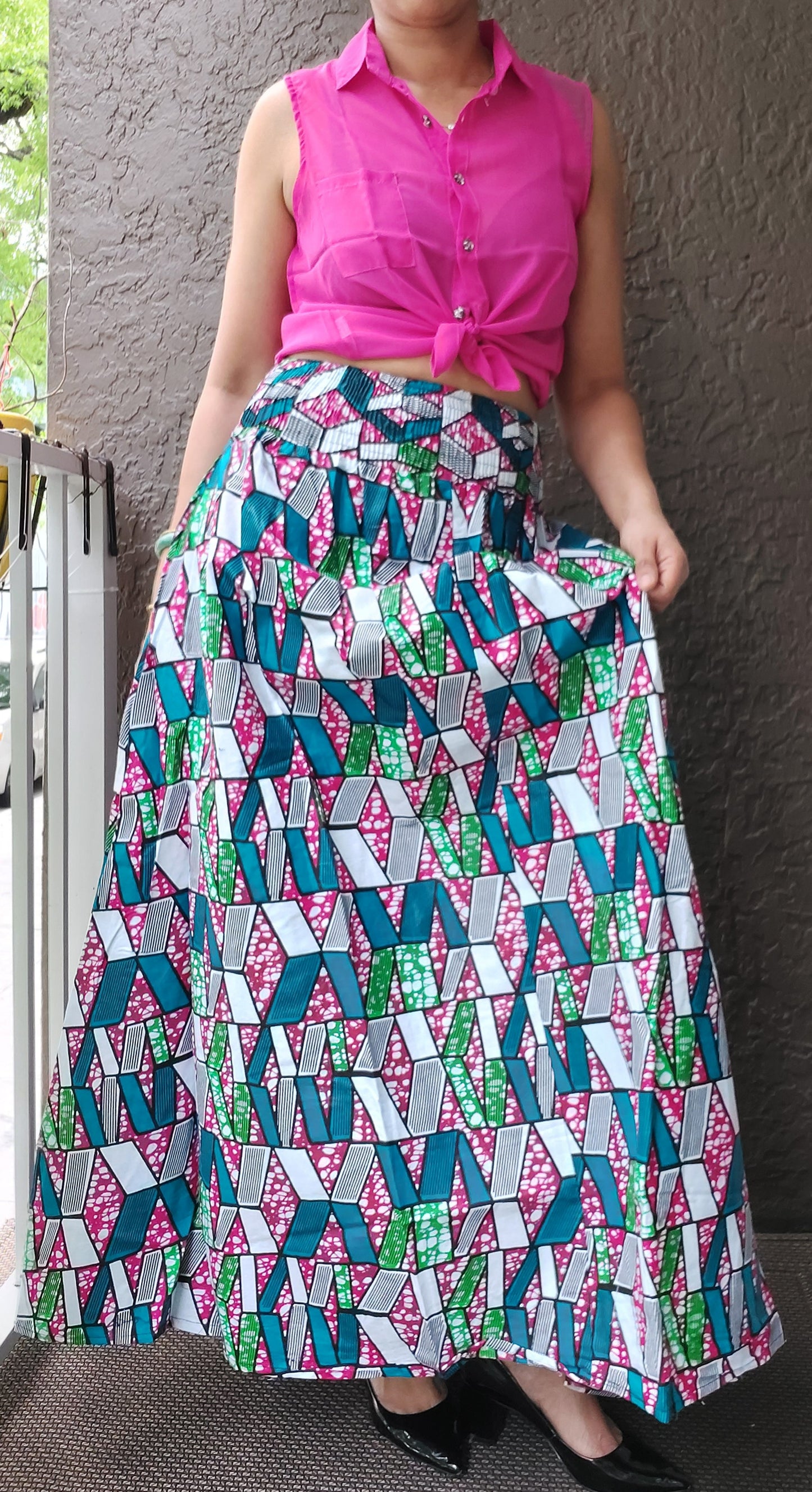 1003 Women Long Printed Skirt- Multi Color