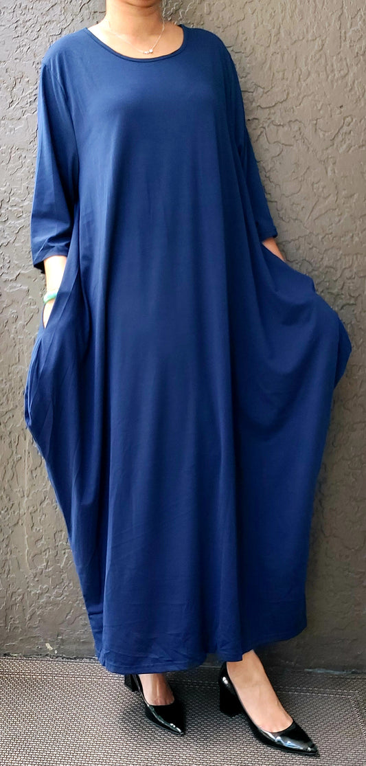 Bubble Dress/ Mid length Sleeves/Solid/ Navy Blue -161