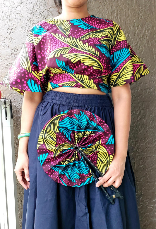 Crop Top/Fan/Skirt / African Print/Maroon