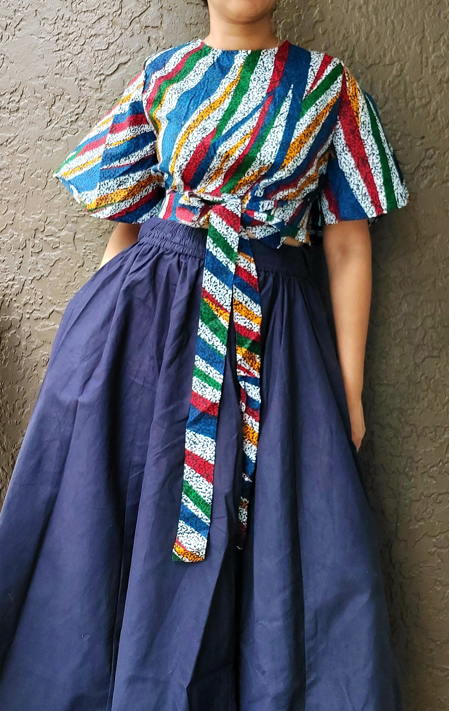 Crop Top/Fan/Skirt / African Print/Multi Stripe