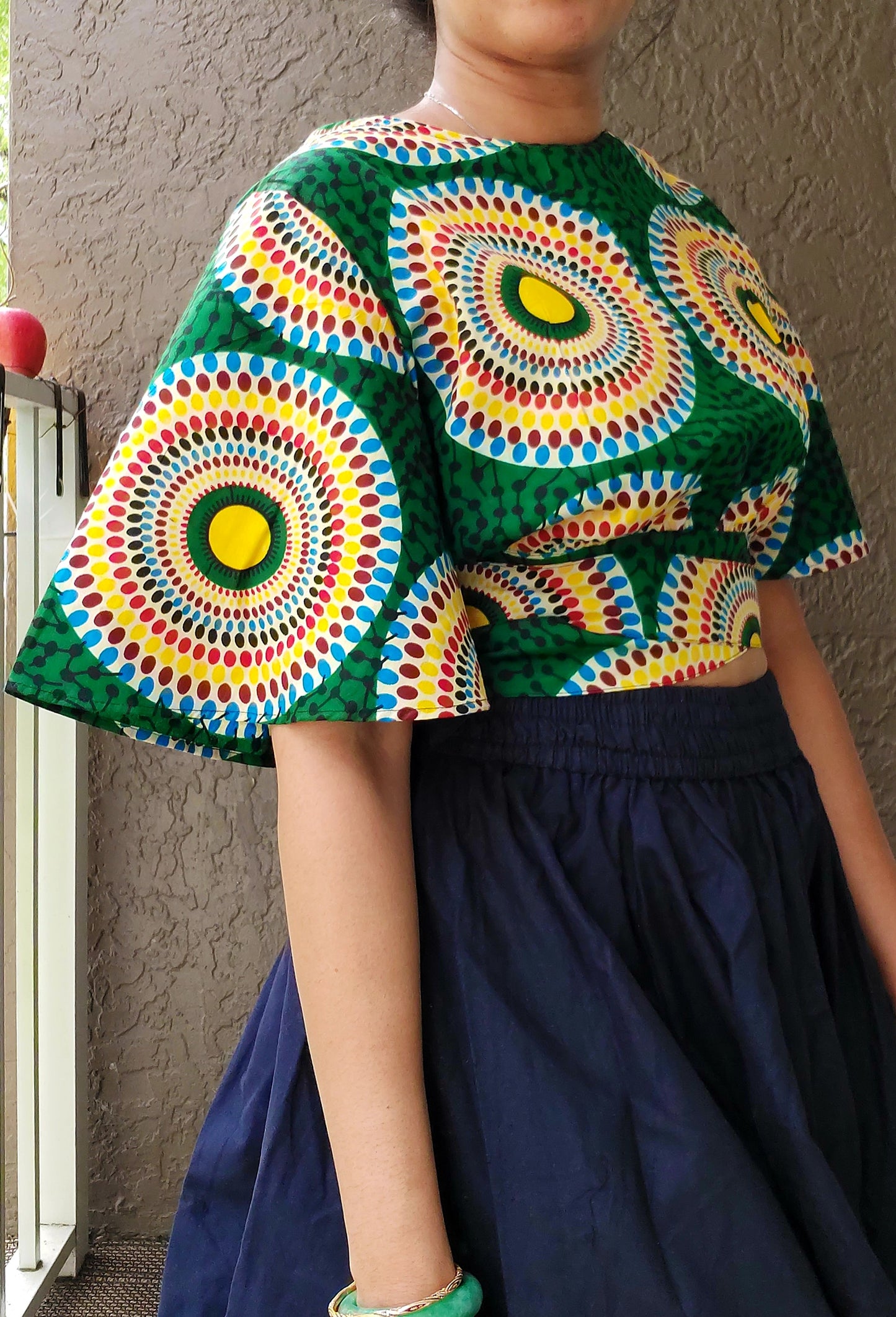 Crop Top/Fan/Skirt / African Print/Green