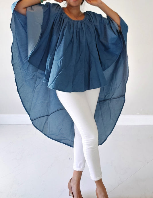 Poncho Blouse / Hi Lo  Skirt/ Multi Wearable - Light Blue Denim 702