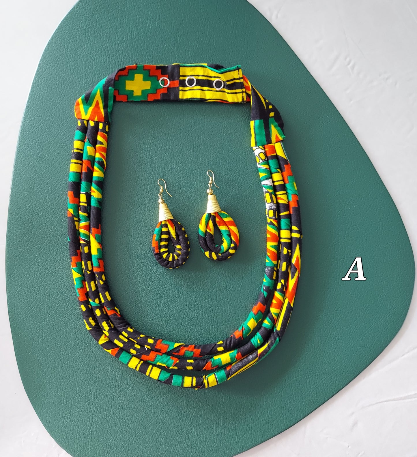 3 Layered Fabric Necklace & Earrings Set