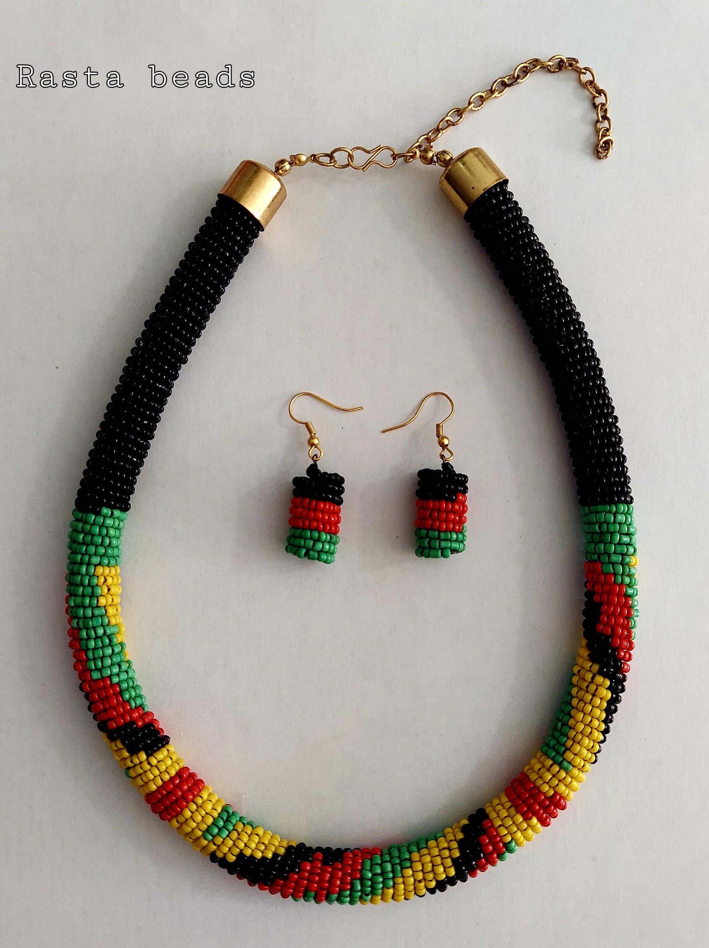 Beaded  Necklace & Earrings Set- Rasta