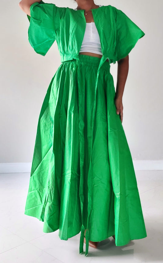 Women Solid Skirt & Crop Top - Green