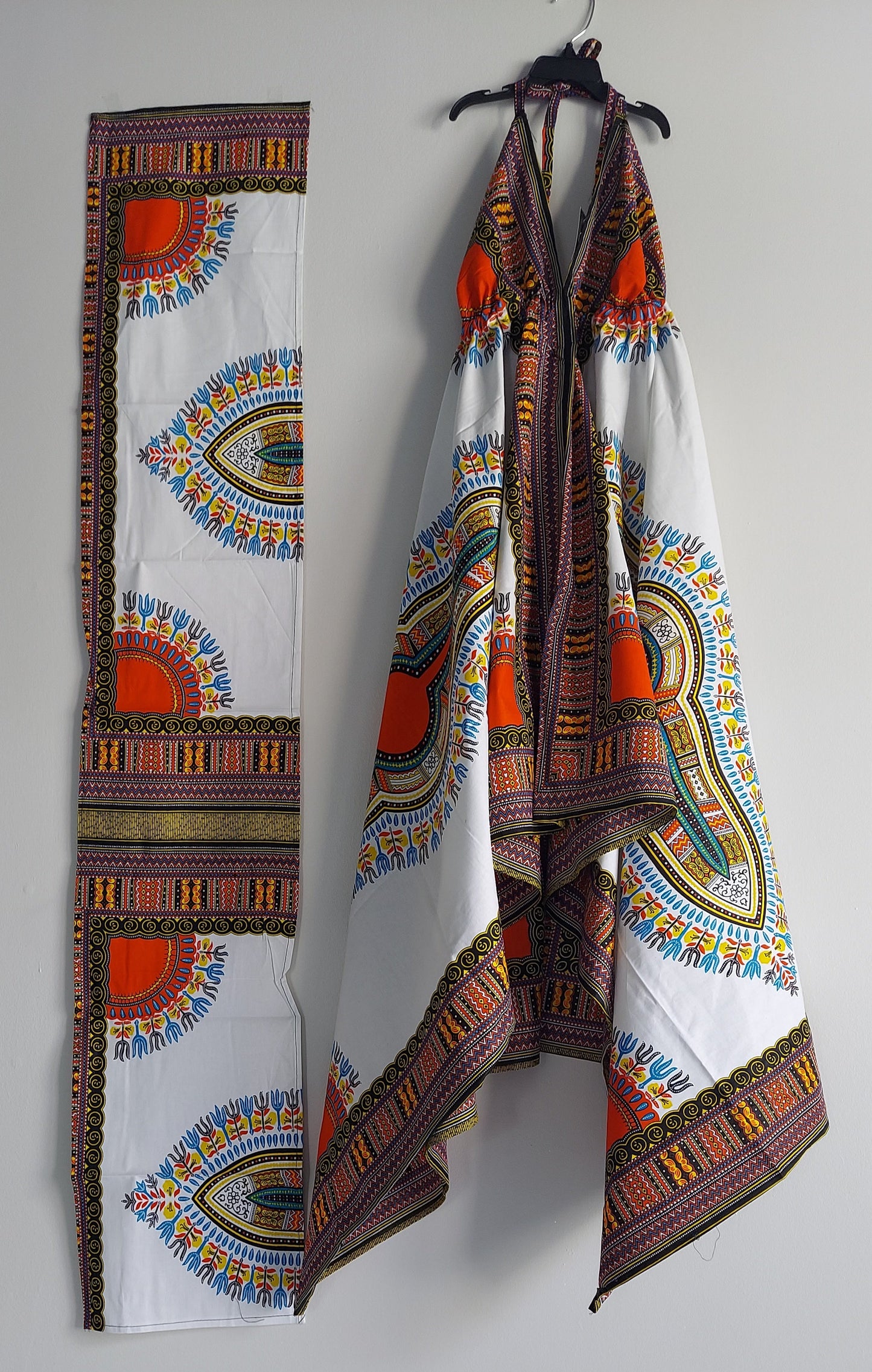 Dashiki Halter  Dress/ Handkerchief Hem- k583
