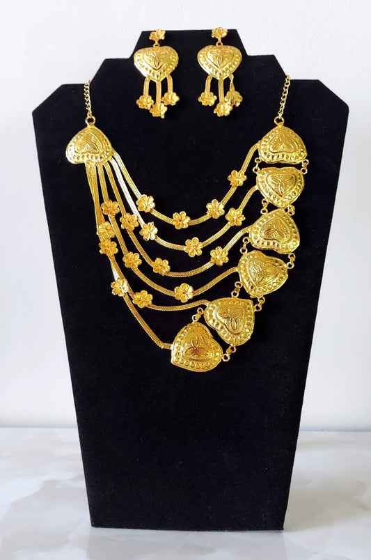 Gold Layered Necklace / Earring/ Ring Set/ Gold Plated -06