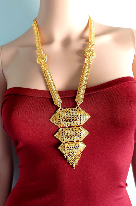 Gold Long Necklace & Earrings Set/ Gold Plated -1039