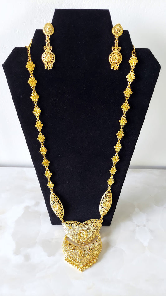 Gold Long Necklace & Earrings Set/ Gold Plated -1050