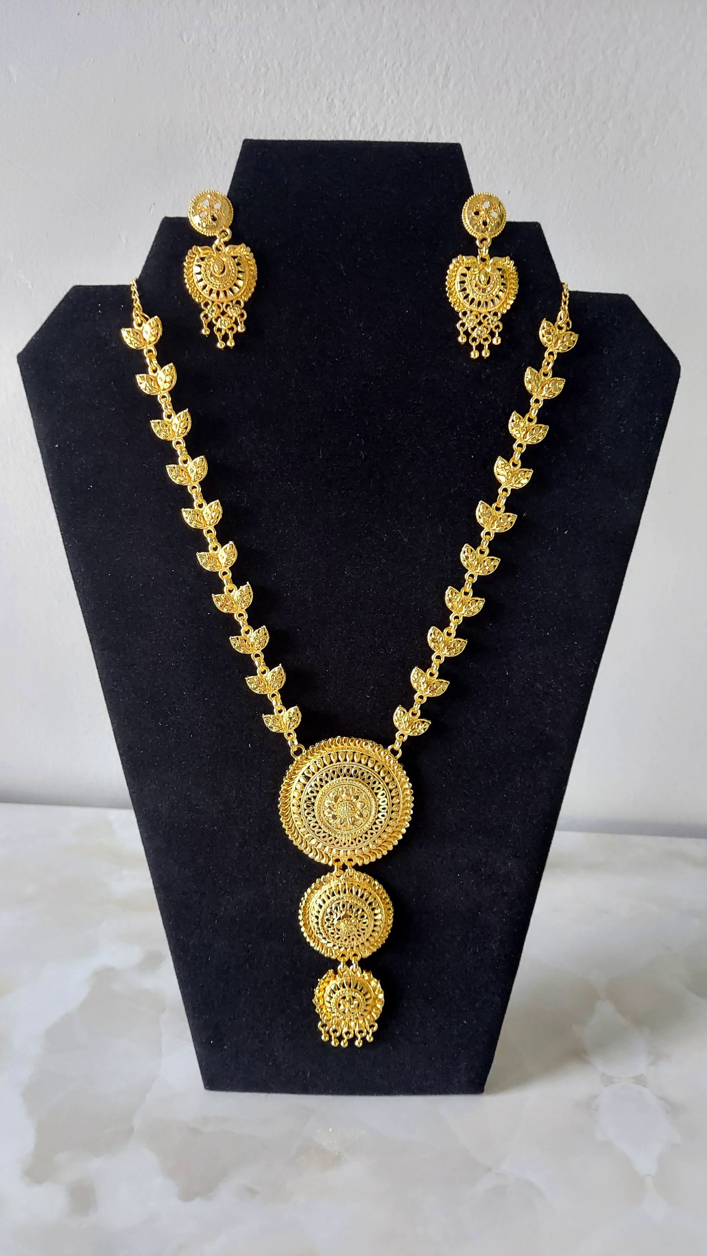 Gold Long Necklace & Earrings Set/ Gold Plated -1002