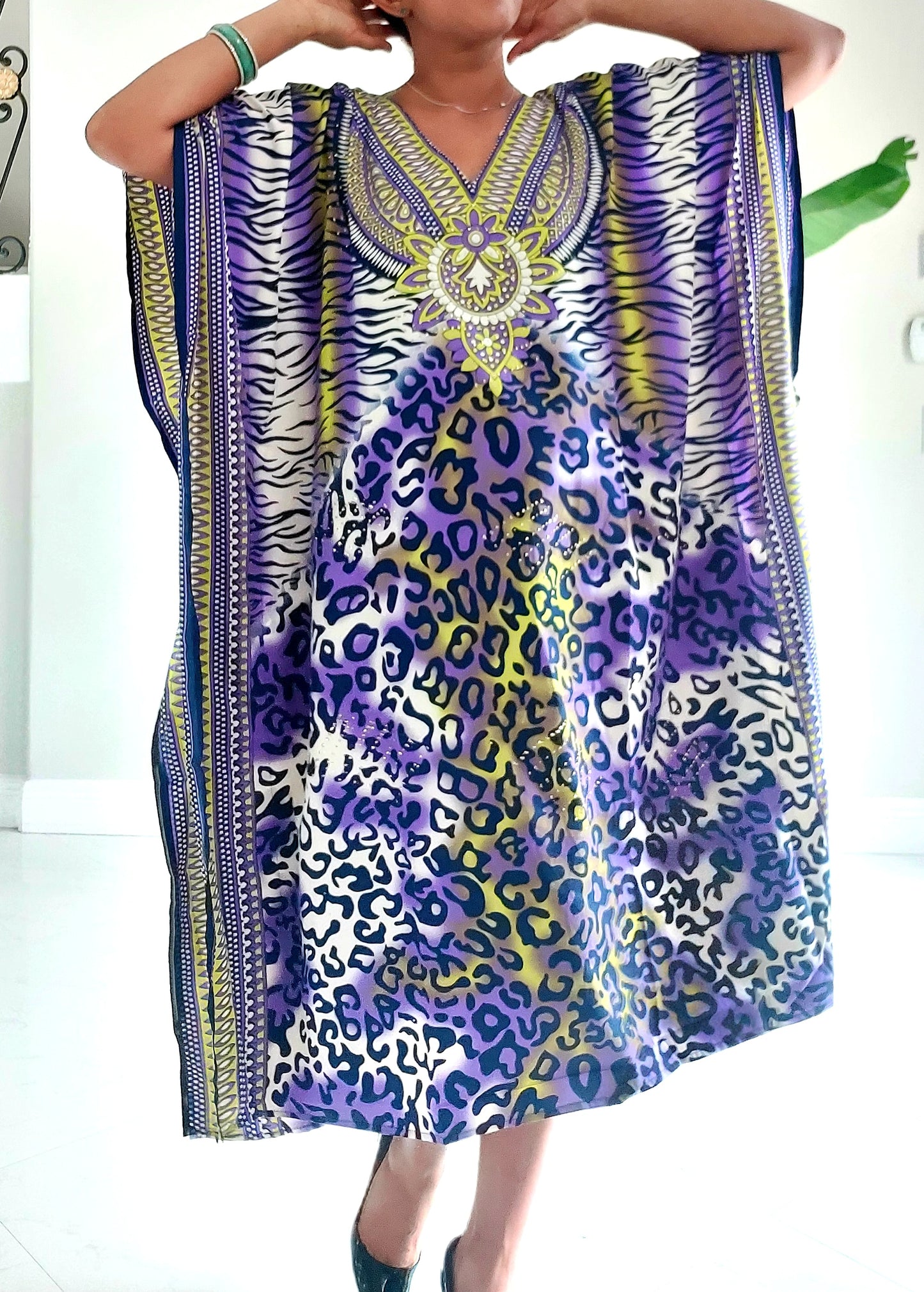 Afro Print Middi Kaftan Dress