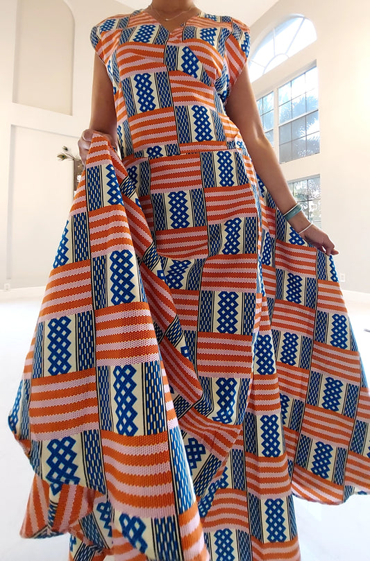 1045- Women Long Printed  Sleeveless Wrap Dress- Patriotic