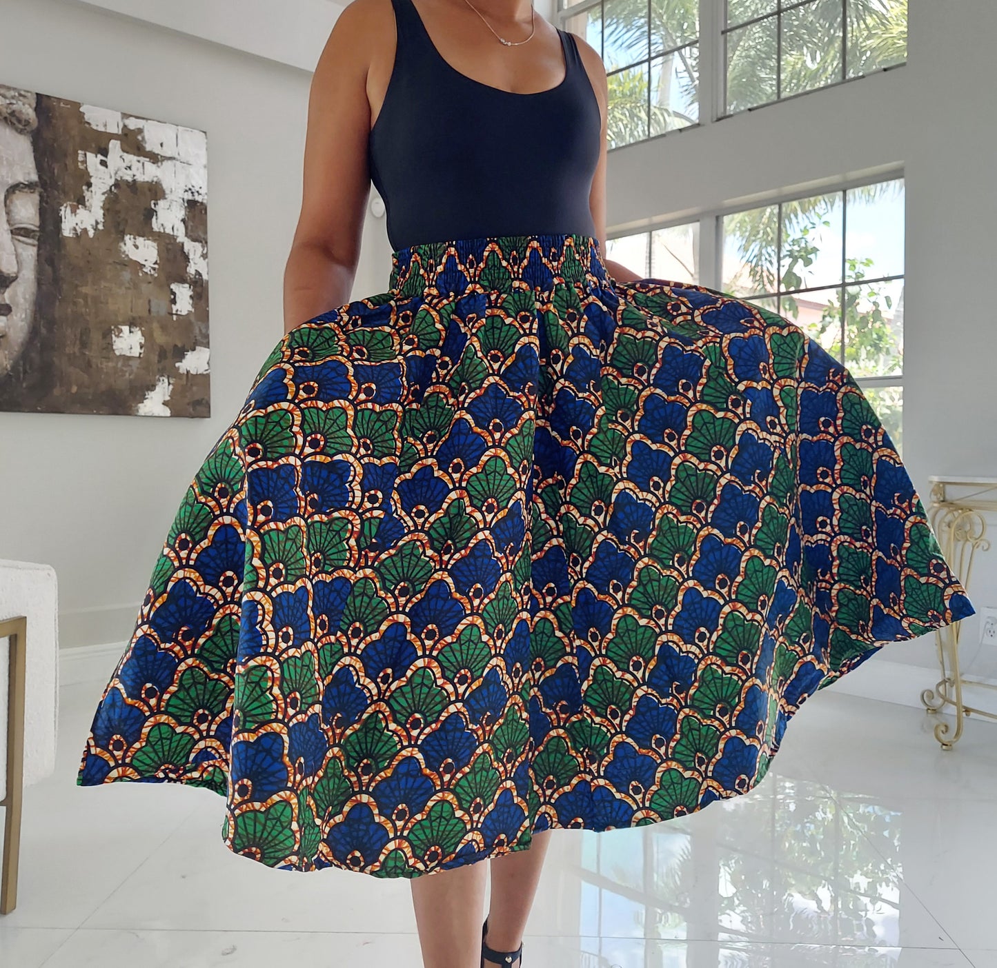 1006 Women Mid Length Printed Skirt