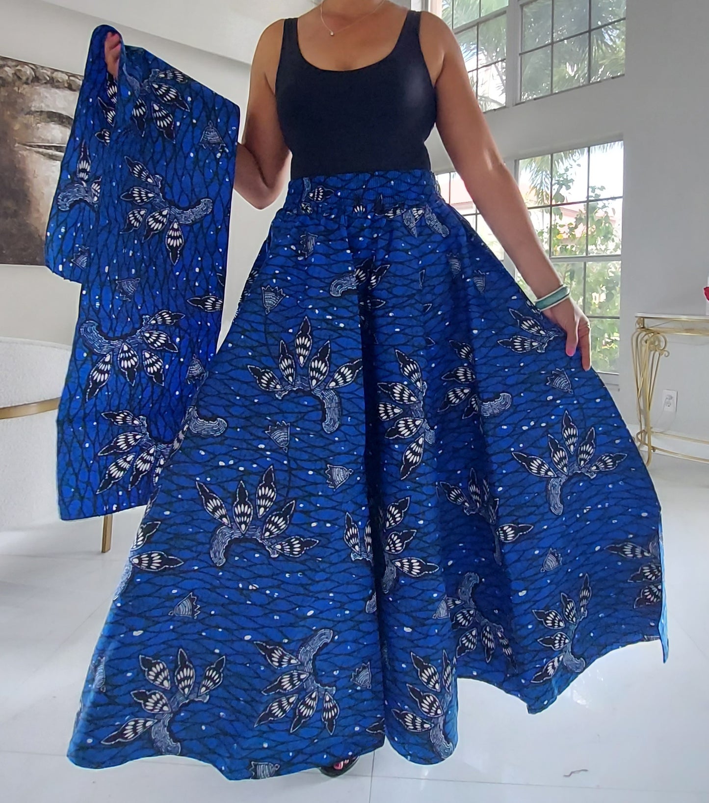 1003 Women Long Printed Skirt With Scarf