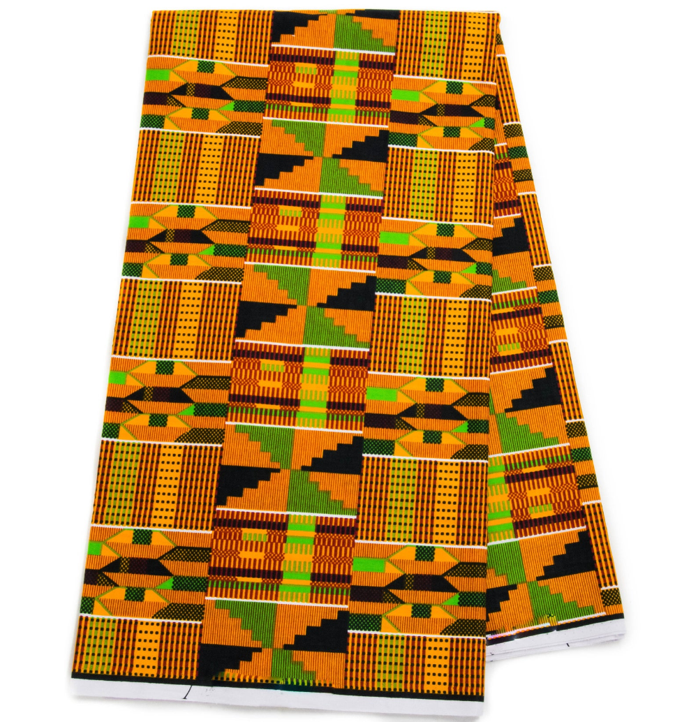 Raw Fabric/ African Kente Print/ 6 Yrd - Orange