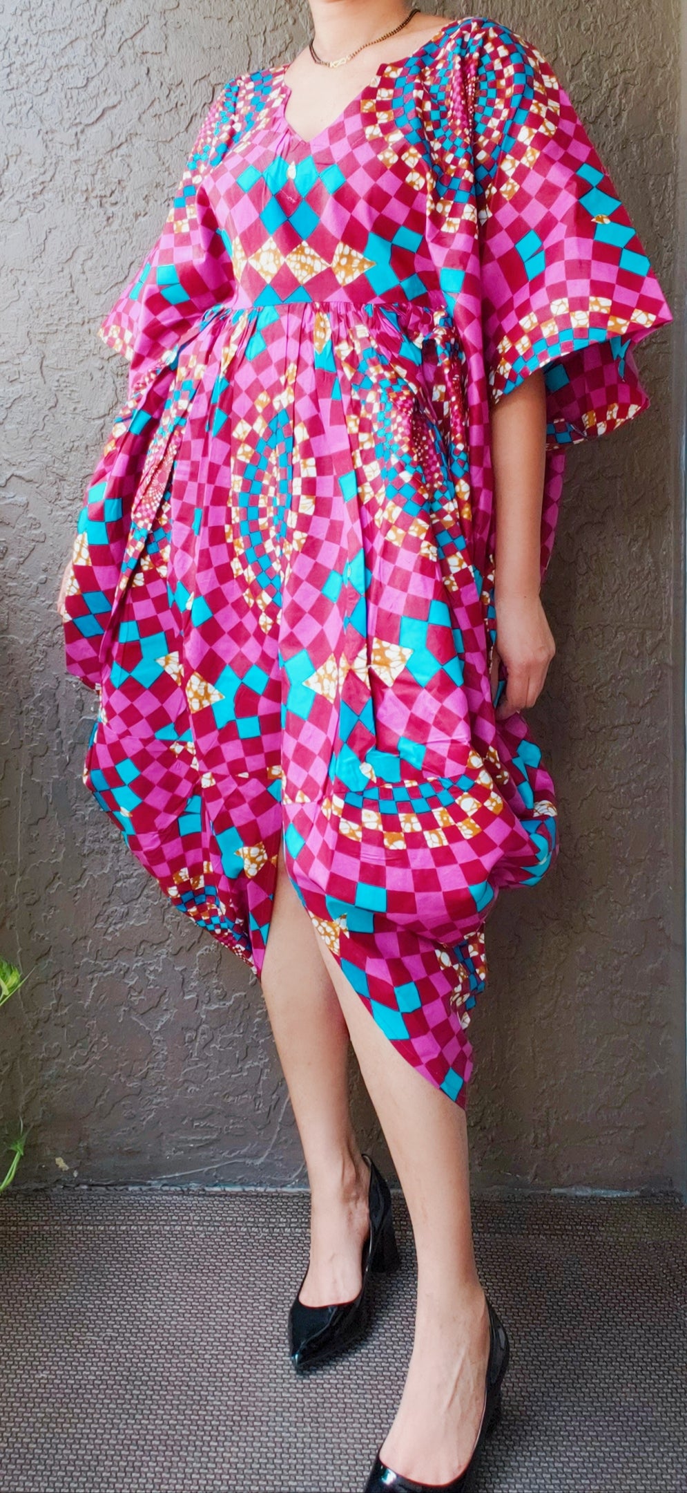 Woman Poncho Dress/ Front Slit - Pink- 3067
