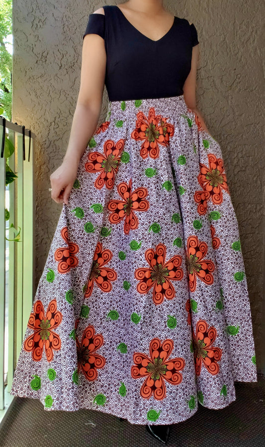 1003 Women Long Printed Skirt - Brown  Floral