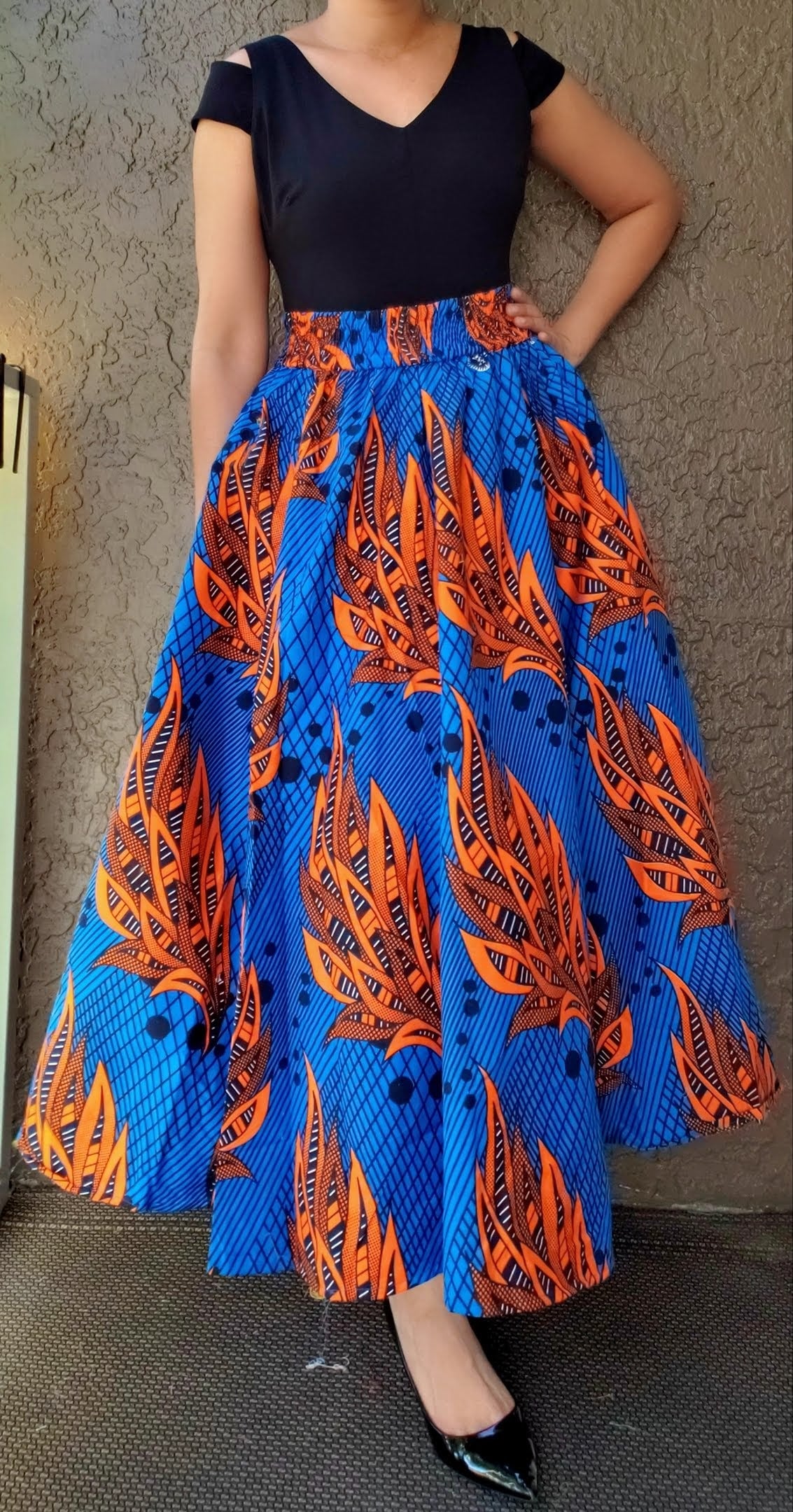 1003 Women Long Printed Skirt -Blue
