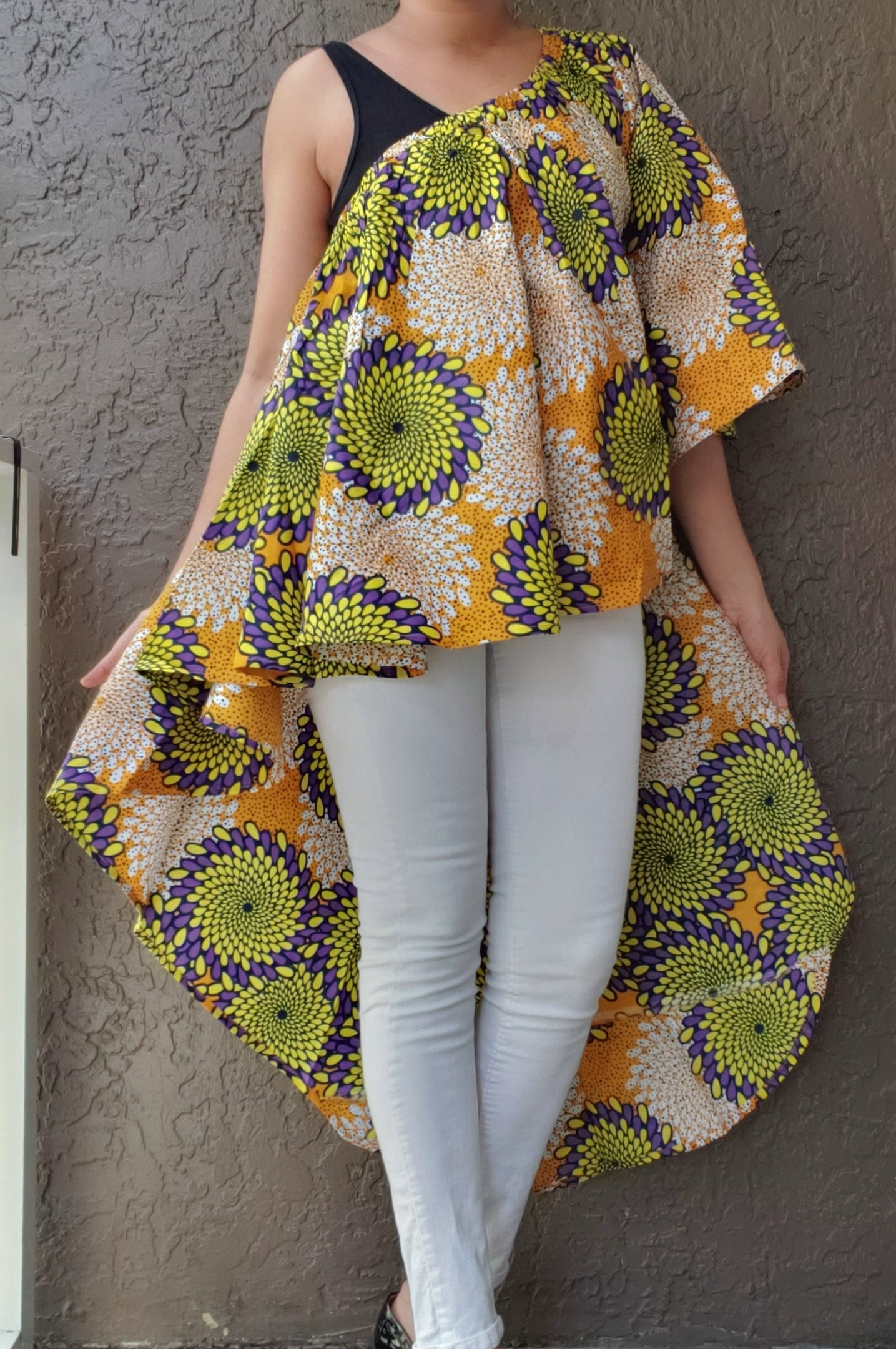 Poncho top/ Hi/Lo Skirt Multi Wearable/ Printed/Orange - 3074