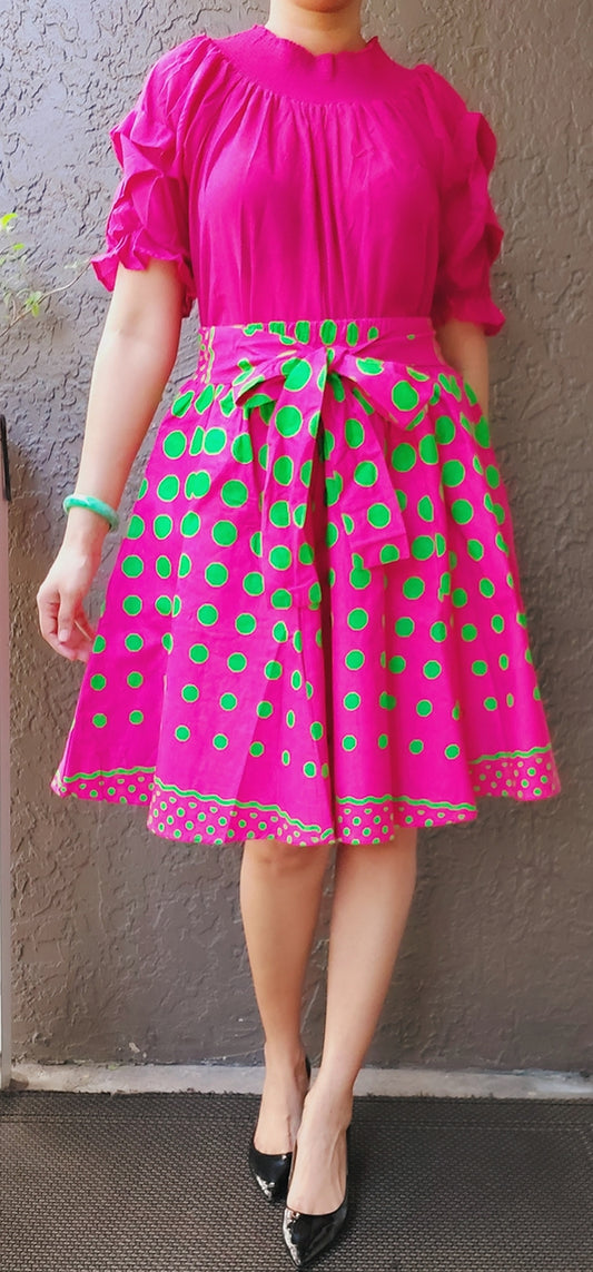 524 - Woman short skirt - Pink/Green Polkadot
